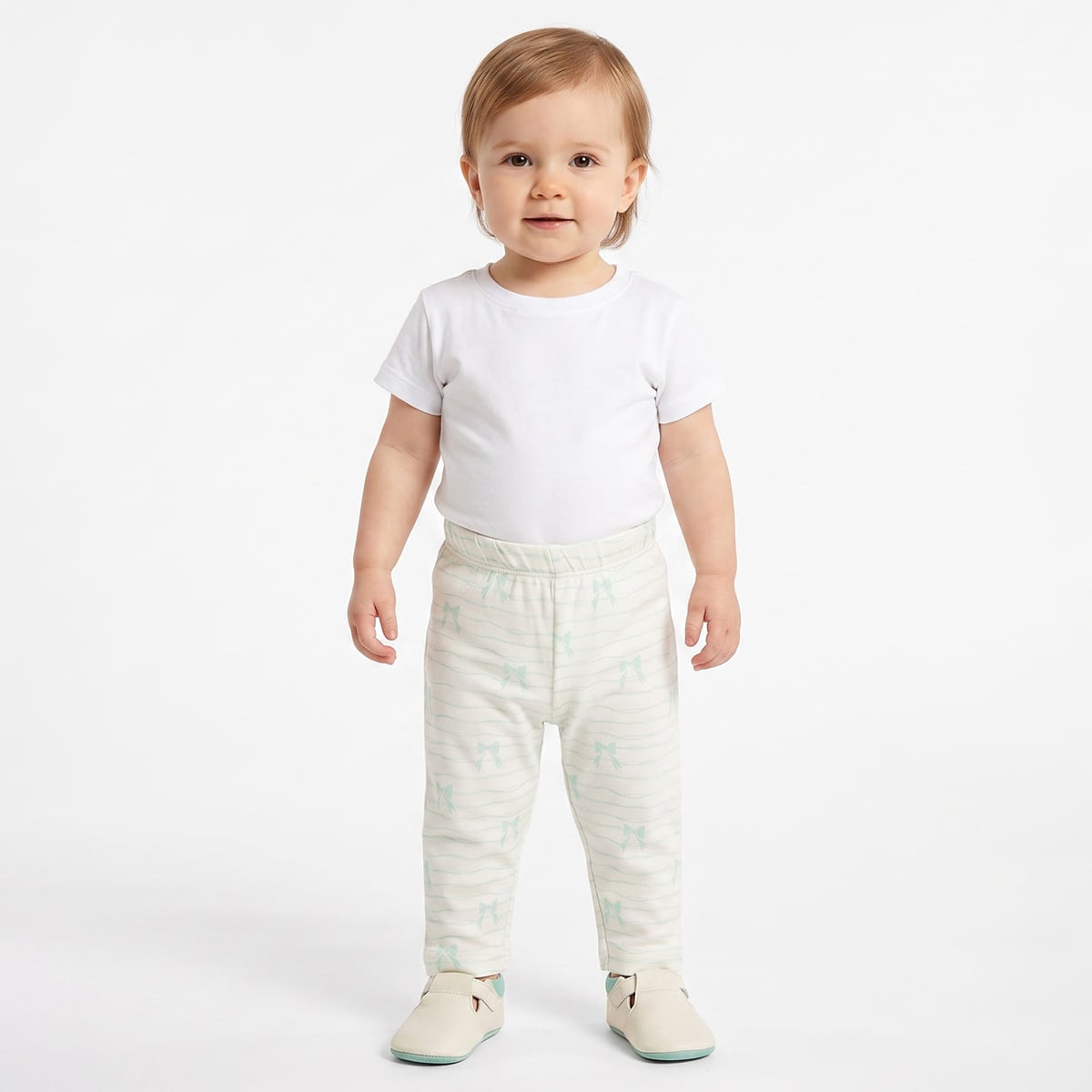 Baby Girls Yellow Cream And Mint Cotton Leggings Pack Of 2 Regular Fit Casual Wear