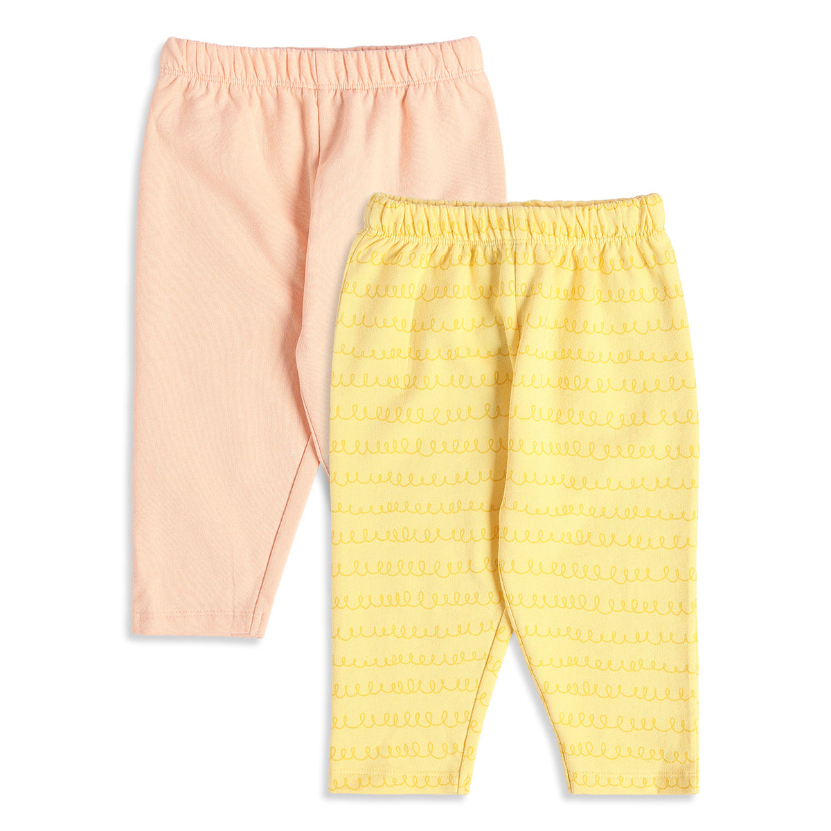 Baby Girls Peach and Yellow Cotton Knit Pants Pack of 2 Regular Fit Casual Kids Bottoms