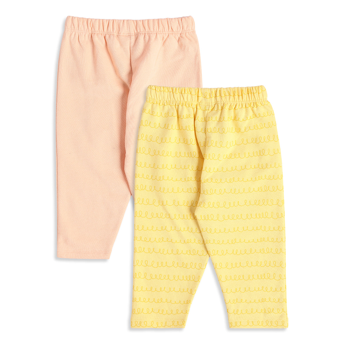 Baby Girls Peach and Yellow Cotton Knit Pants Pack of 2 Regular Fit Casual Kids Bottoms