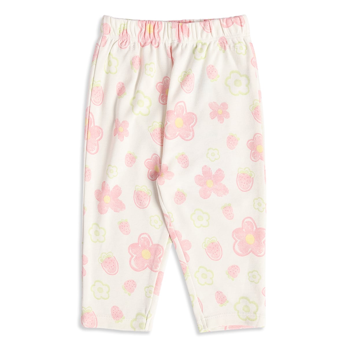 Baby Girls Yellow and White Strawberry Floral Cotton Knit Pants Pack of 2 Casual Wear