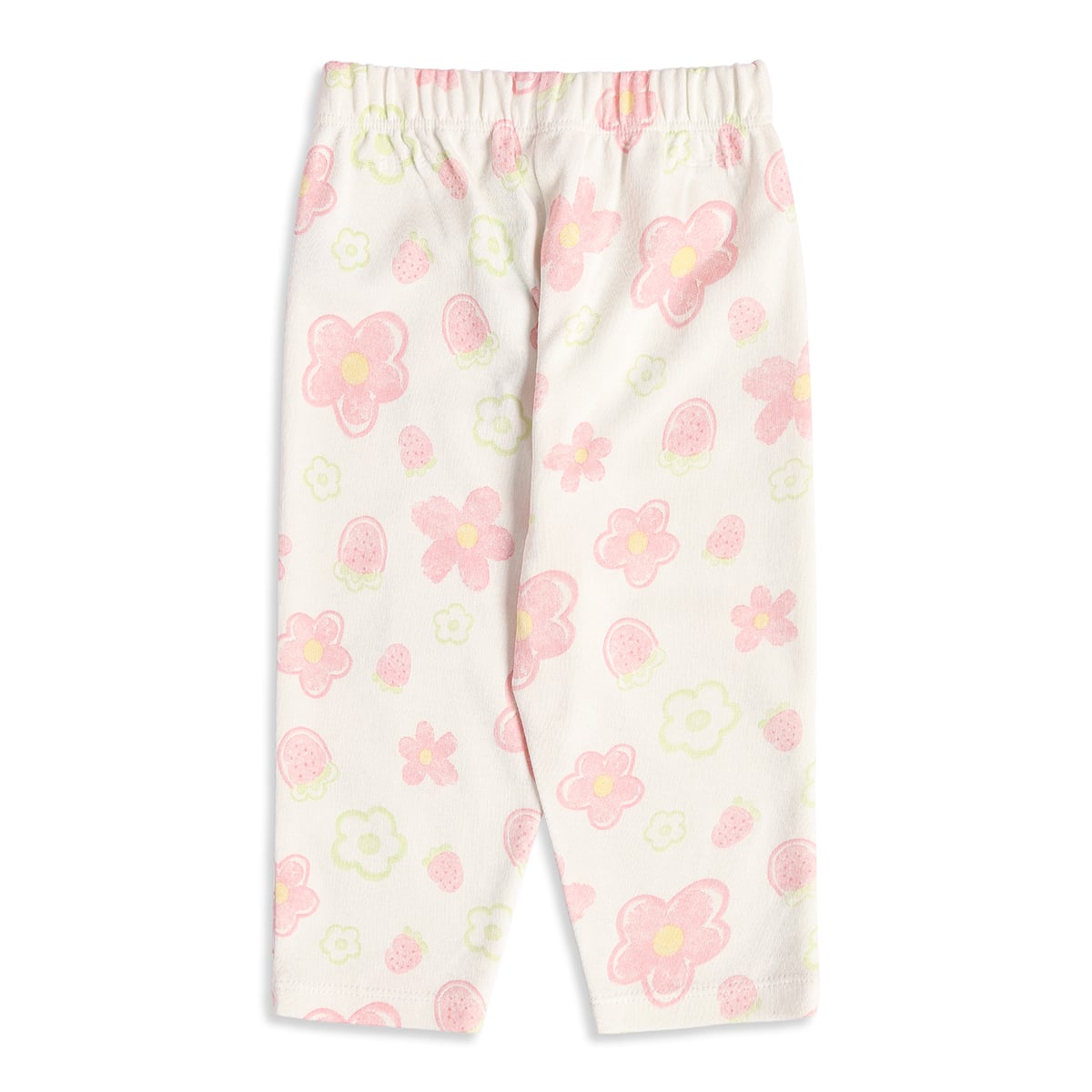 Baby Girls Yellow and White Strawberry Floral Cotton Knit Pants Pack of 2 Casual Wear