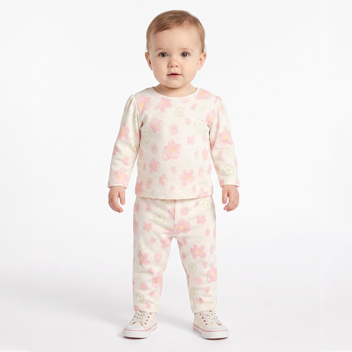 Baby Girls Yellow and White Strawberry Floral Cotton Knit Pants Pack of 2 Casual Wear