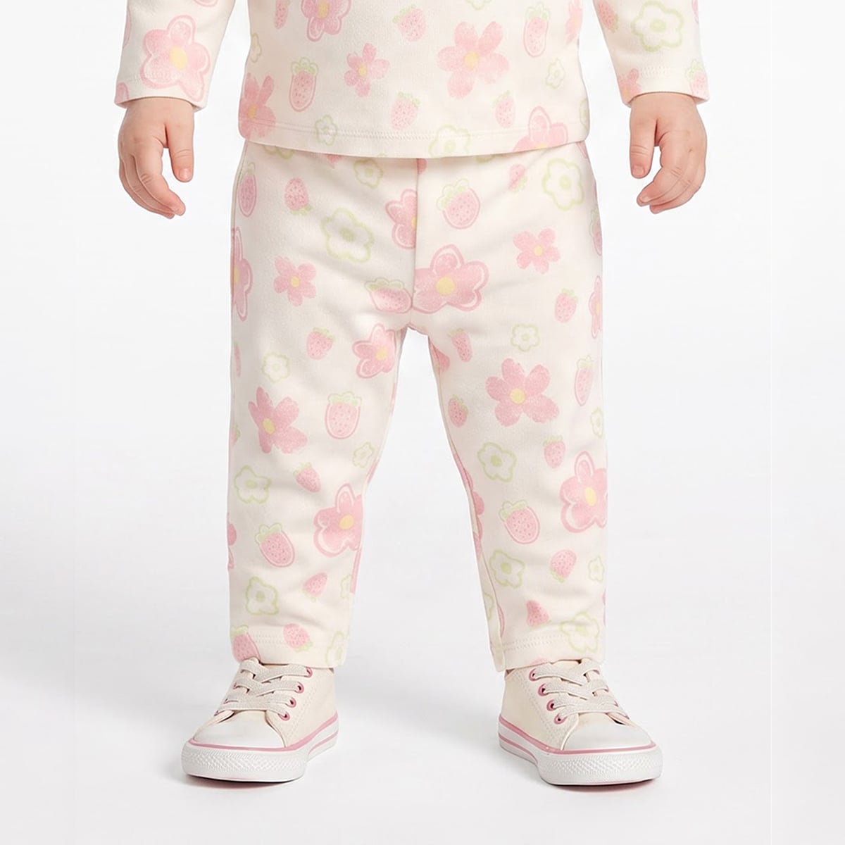Baby Girls Yellow and White Strawberry Floral Cotton Knit Pants Pack of 2 Casual Wear