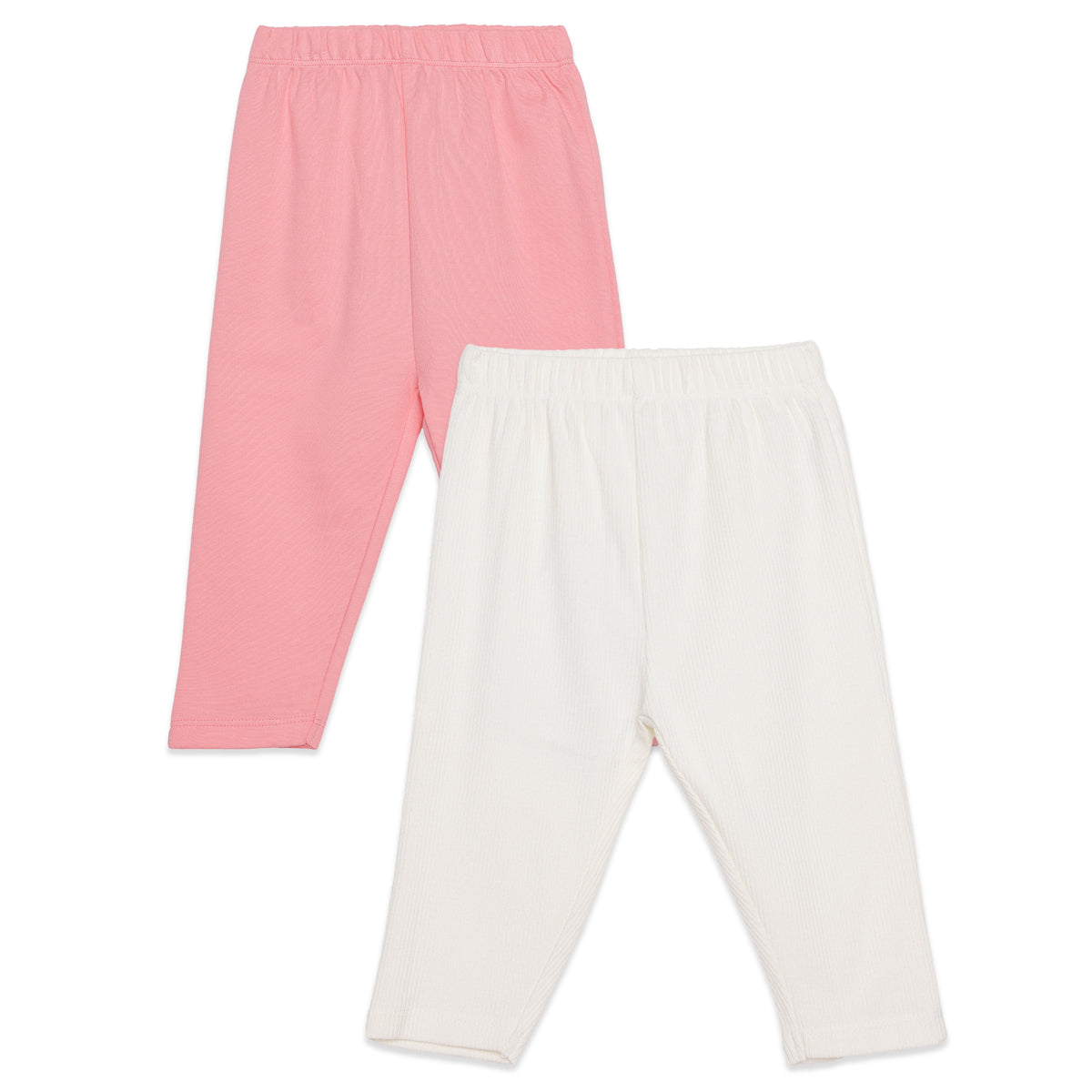 Baby Girls Pink and Off White Cotton Leggings Pack of 2 Regular Fit Casual Kids Leggings