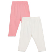 Baby Girls Pink and Off White Cotton Leggings Pack of 2 Regular Fit Casual Kids Leggings