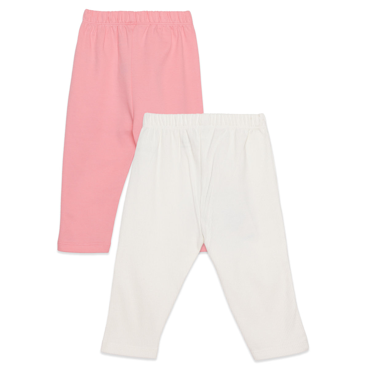 Baby Girls Pink and Off White Cotton Leggings Pack of 2 Regular Fit Casual Kids Leggings