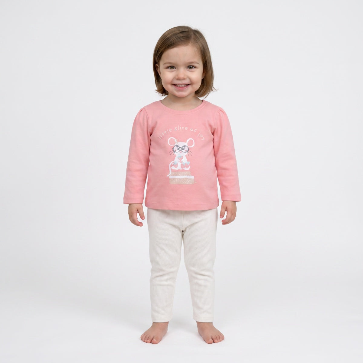 Baby Girls Pink and Off White Cotton Leggings Pack of 2 Regular Fit Casual Kids Leggings