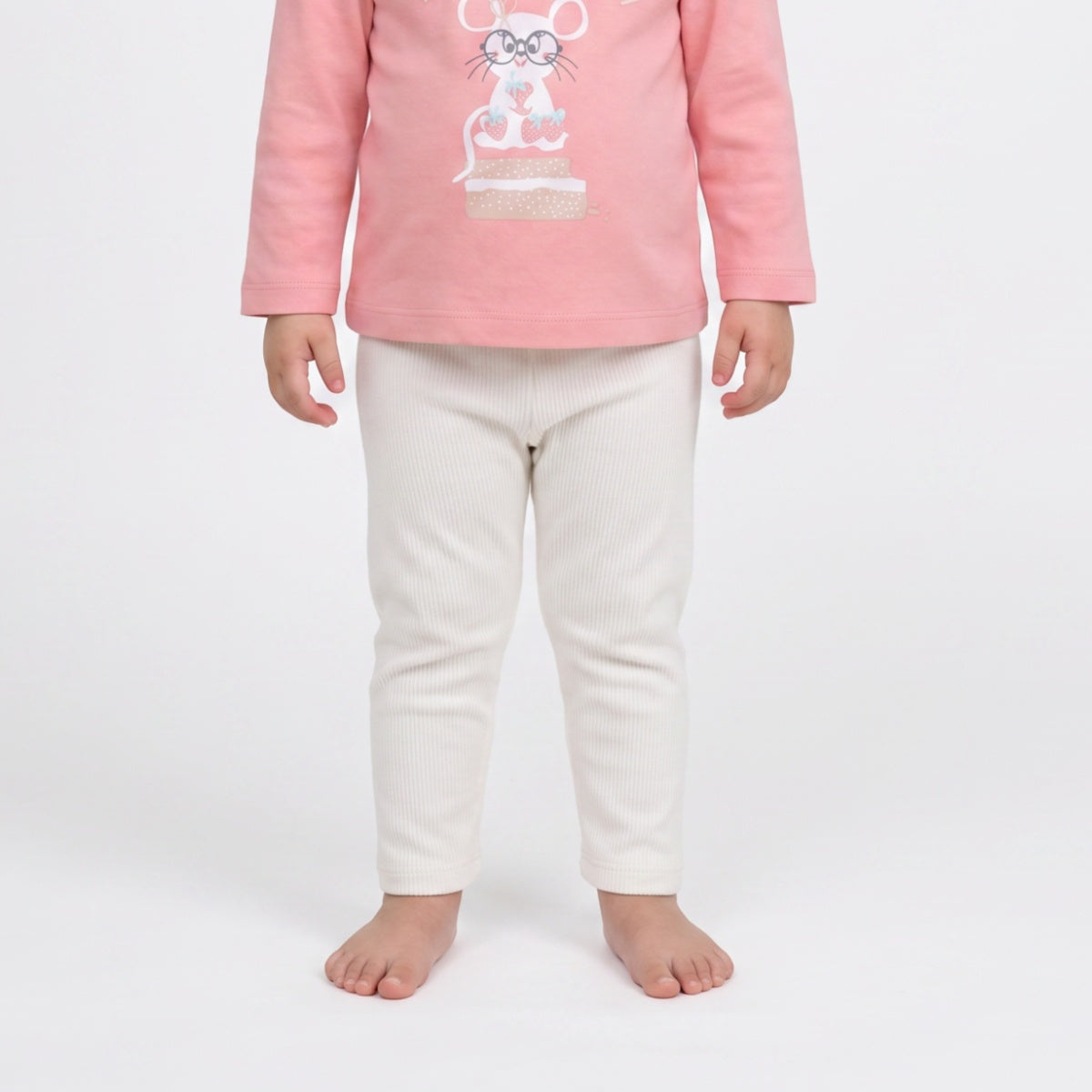 Baby Girls Pink and Off White Cotton Leggings Pack of 2 Regular Fit Casual Kids Leggings
