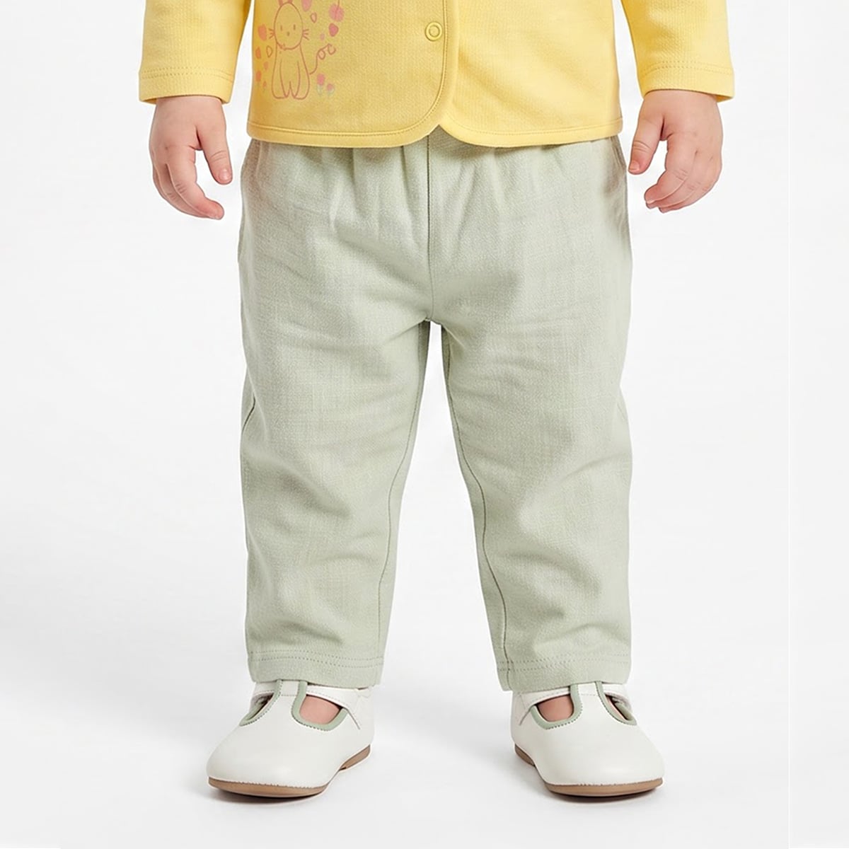 Baby Girls Pink Bunny Print and Light Green Cotton Knit Pants Pack of 2 Casual Wear