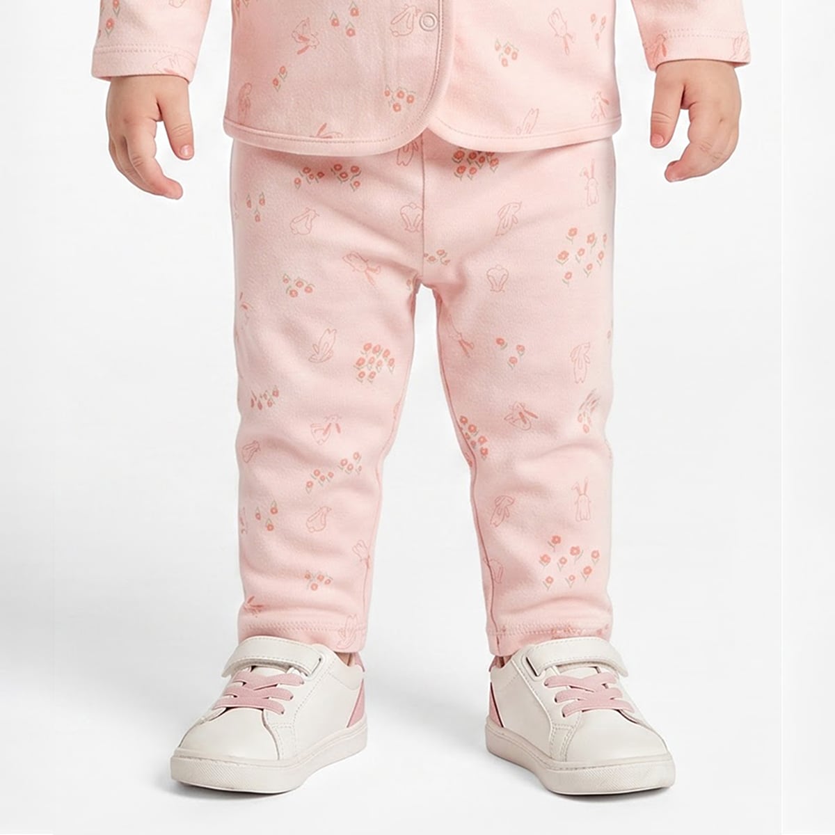 Baby Girls Pink Bunny Print and Light Green Cotton Knit Pants Pack of 2 Casual Wear