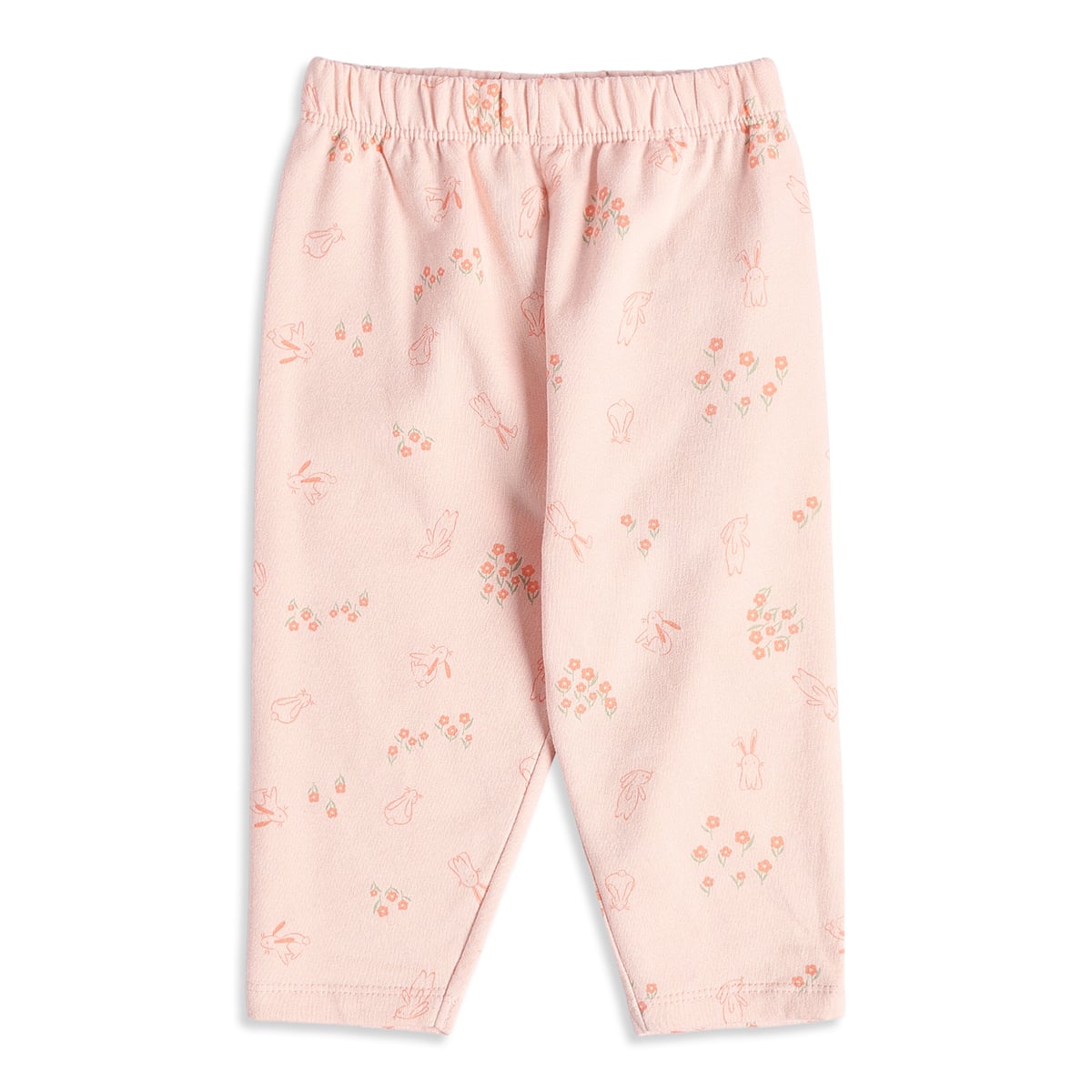 Baby Girls Pink Bunny Print and Light Green Cotton Knit Pants Pack of 2 Casual Wear