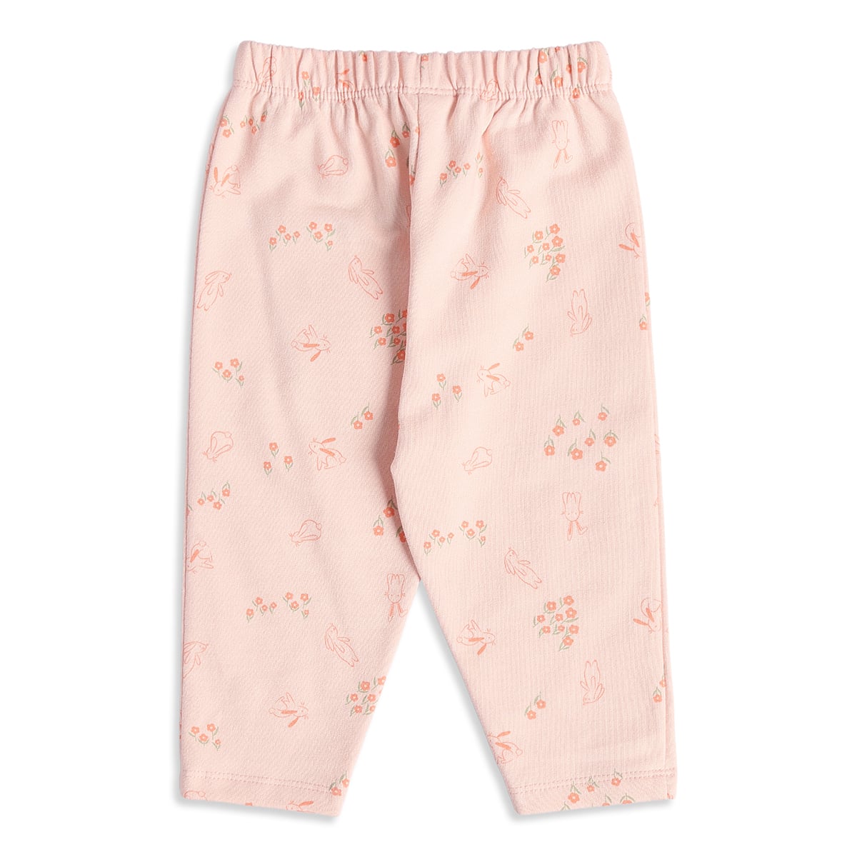 Baby Girls Pink Bunny Print and Light Green Cotton Knit Pants Pack of 2 Casual Wear