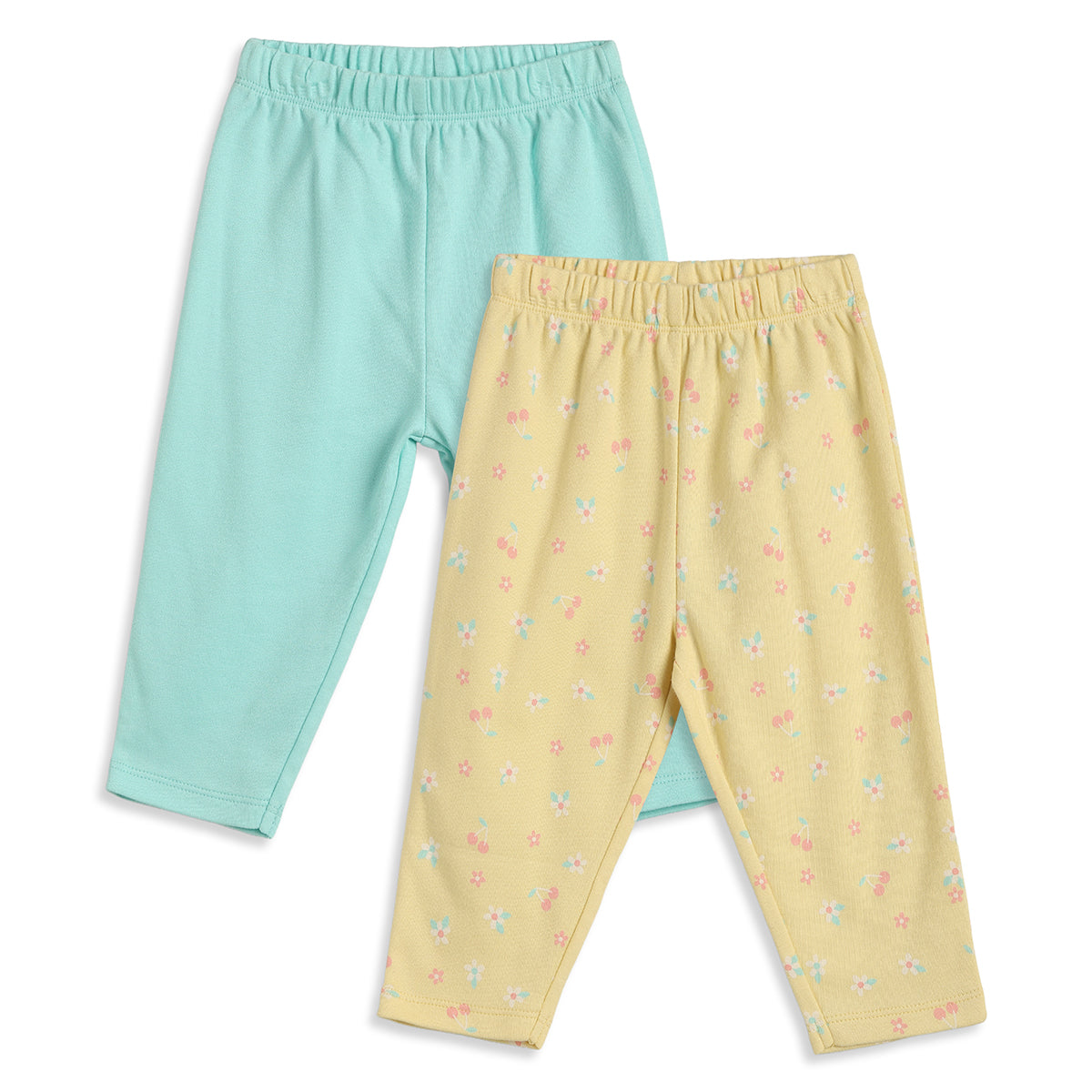 Baby Girls Blue and Yellow Cotton Knit Bottom Pack of 2 Regular Fit.