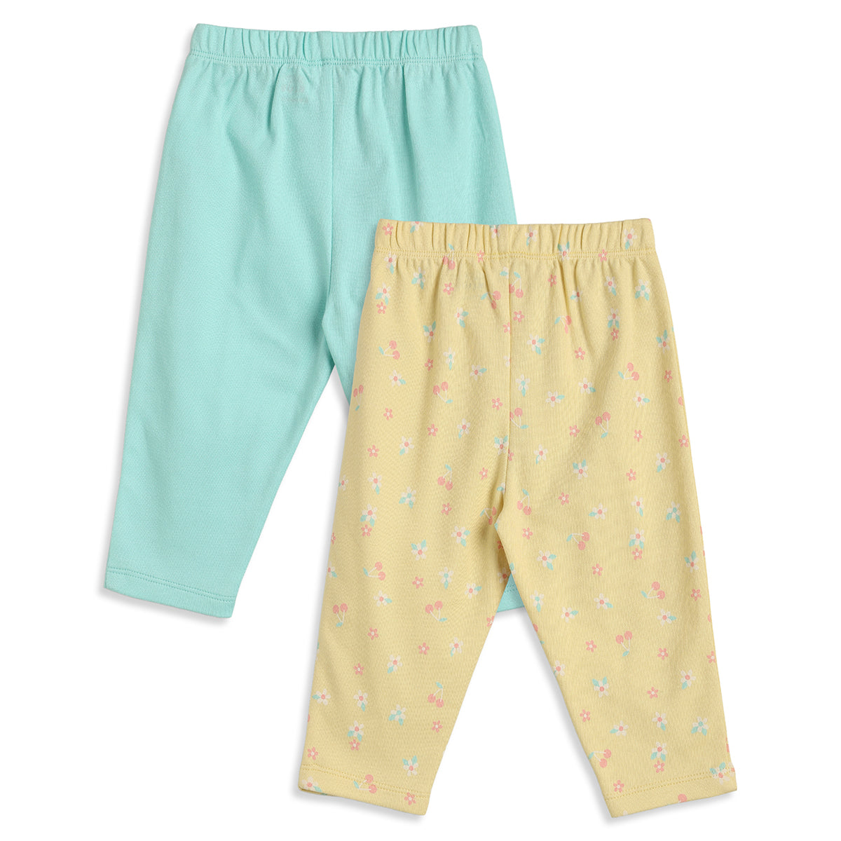 Baby Girls Blue and Yellow Cotton Knit Bottom Pack of 2 Regular Fit.