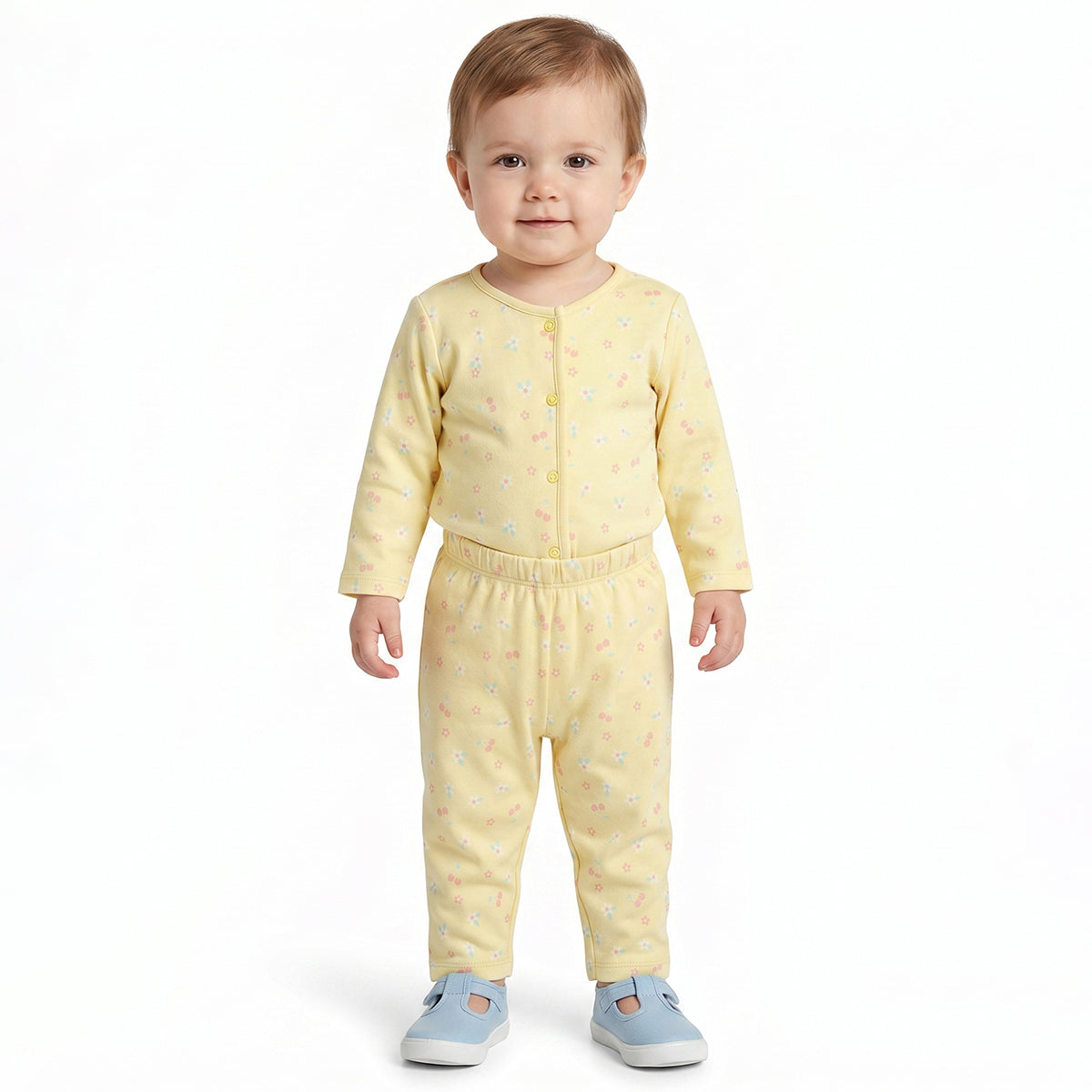 Baby Girls Blue and Yellow Cotton Knit Bottom Pack of 2 Regular Fit.