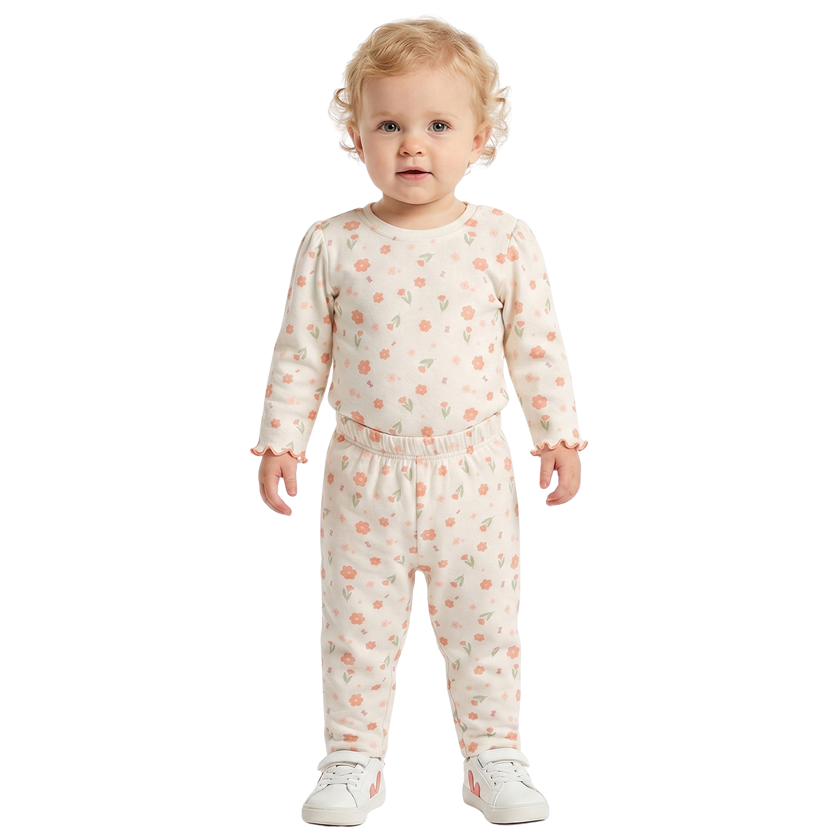 Baby Girls Peach and Off White Cotton Knit Bottom Pack of 2 Regular
