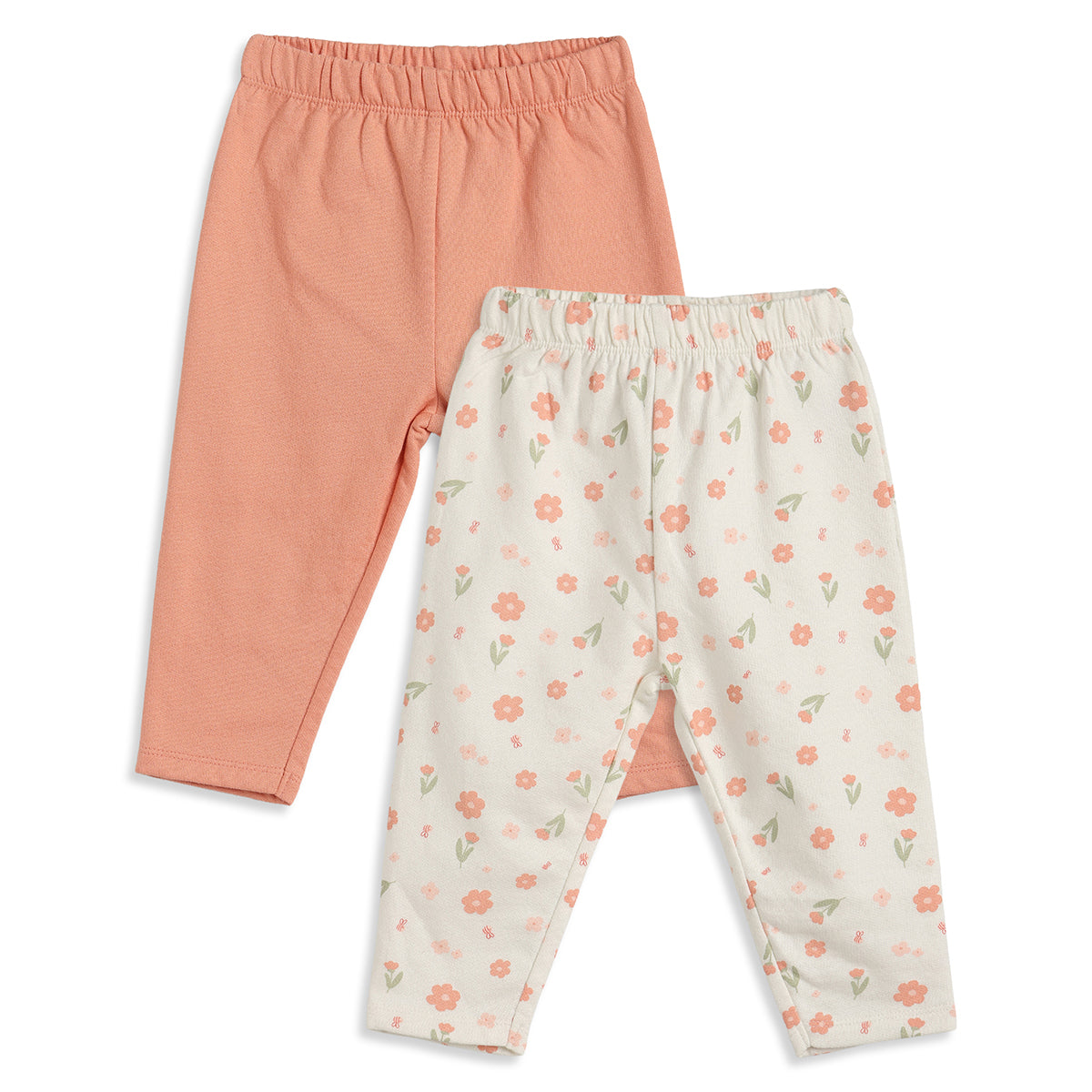 Baby Girls Peach and Off White Cotton Knit Bottom Pack of 2 Regular Fit.