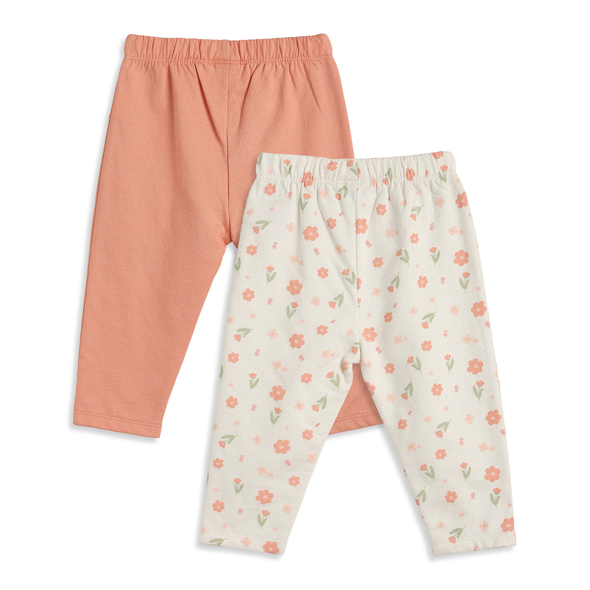 Baby Girls Peach and Off White Cotton Knit Bottom Pack of 2 Regular Fit.