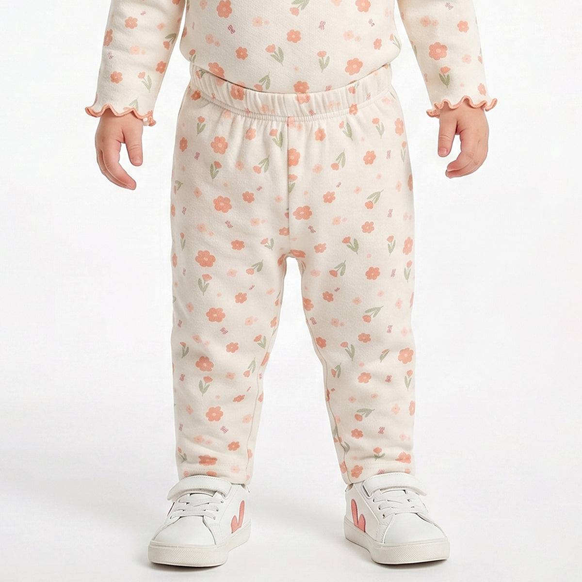 Baby Girls Peach and Off White Cotton Knit Bottom Pack of 2 Regular Fit.