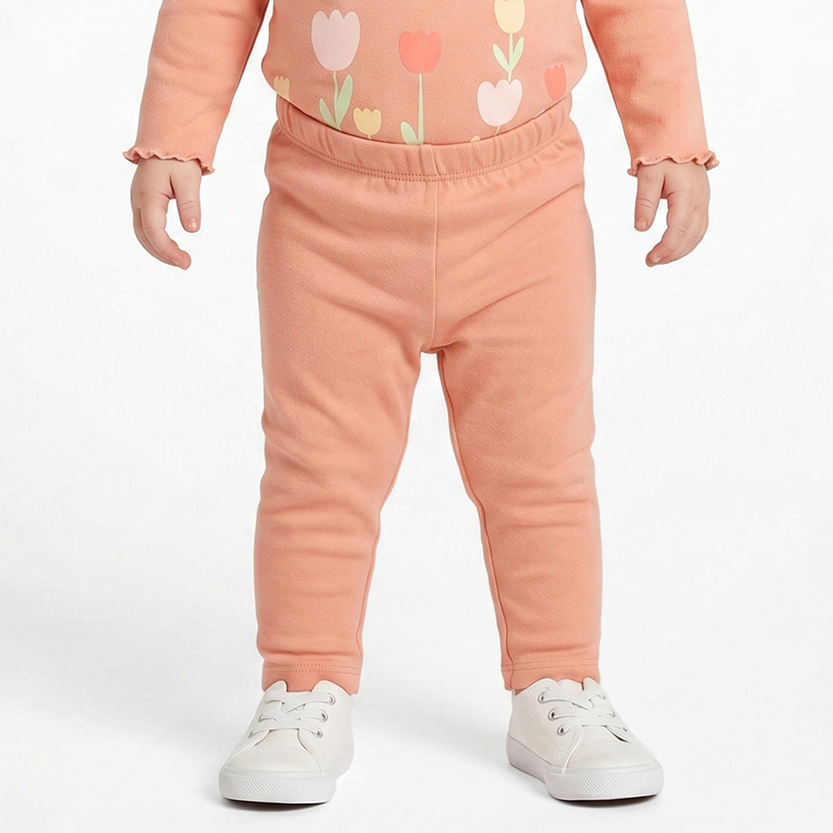 Baby Girls Peach and Off White Cotton Knit Bottom Pack of 2 Regular Fit.