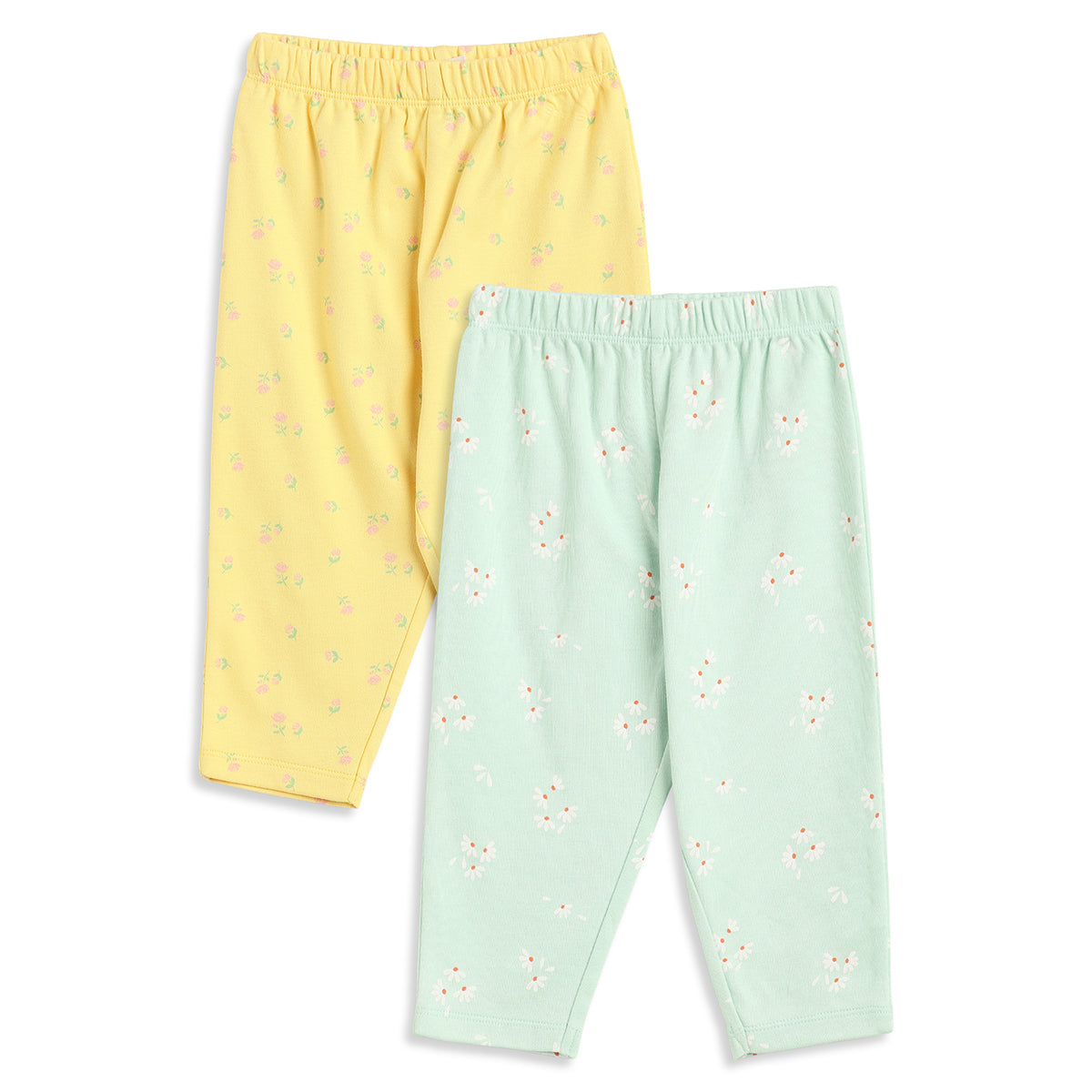 Baby Girls Blue and Yellow Cotton Knit Bottom Pack of 2 Regular Fit.