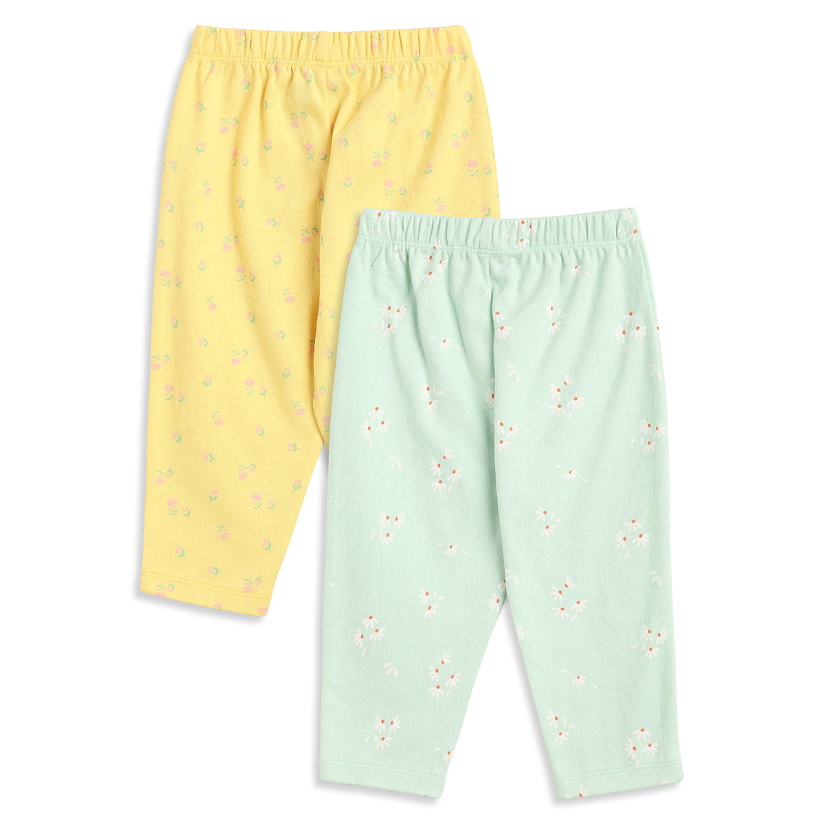 Baby Girls Blue and Yellow Cotton Knit Bottom Pack of 2 Regular Fit.