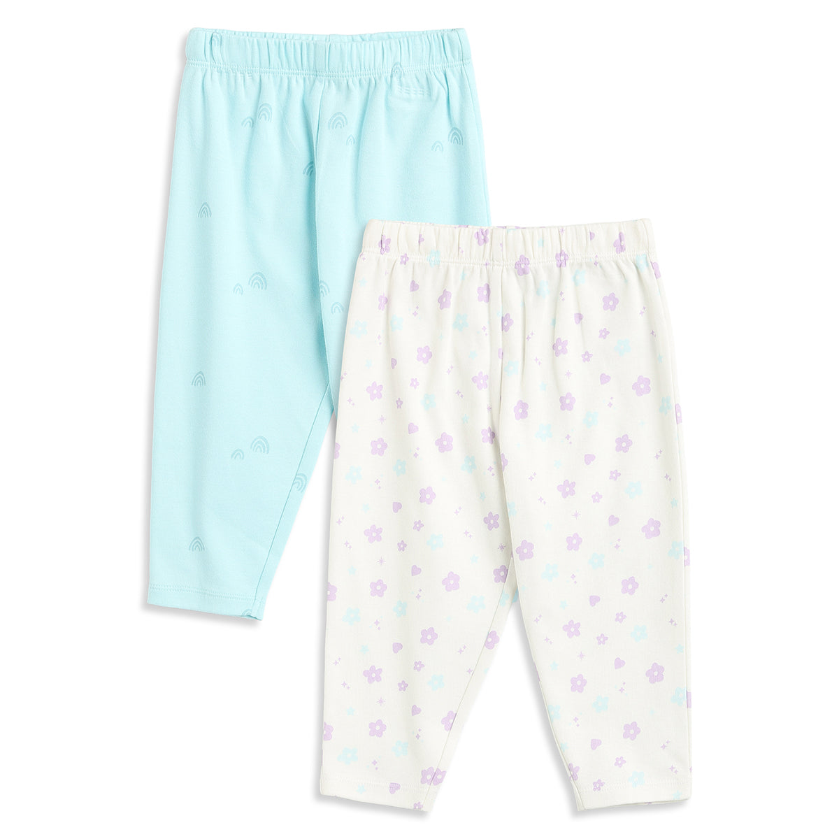 Baby Girls Blue and Off White Cotton Knit Bottom Pack of 2 Regular Fit Casual Bottom