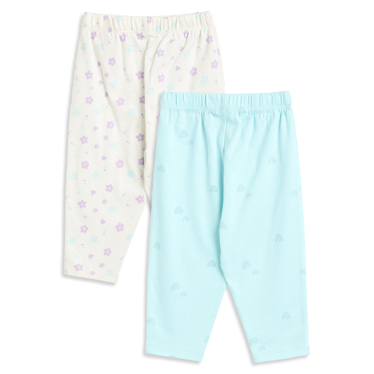 Baby Girls Blue and Off White Cotton Knit Bottom Pack of 2 Regular Fit Casual Bottom