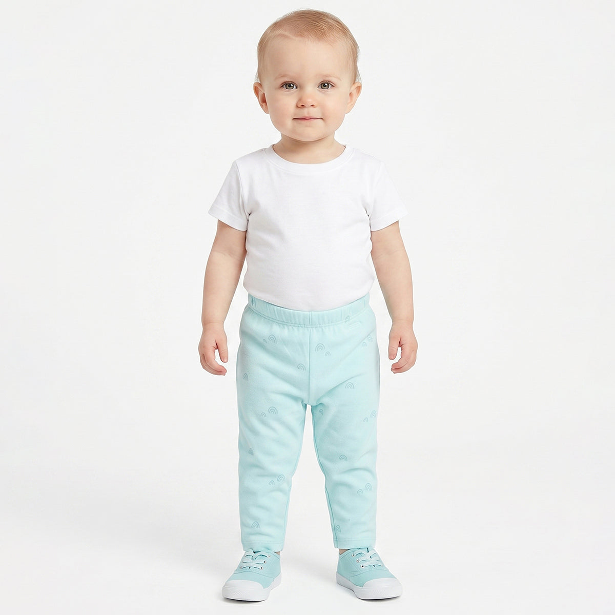 Baby Girls Blue and Off White Cotton Knit Bottom Pack of 2 Regular Fit Casual Bottom