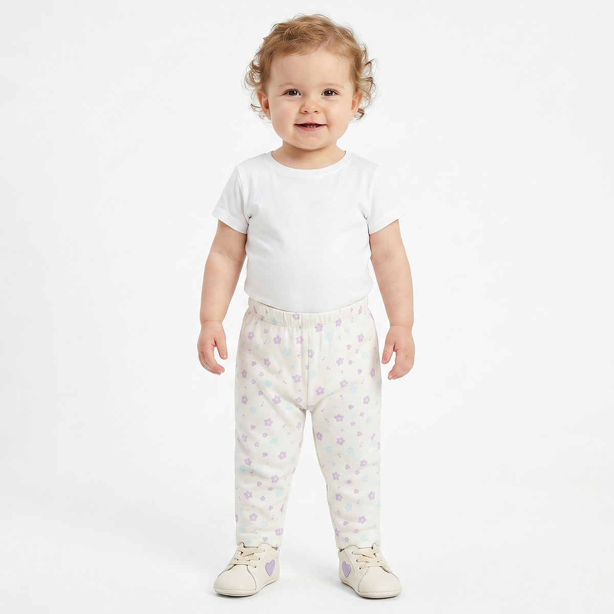 Baby Girls Blue and Off White Cotton Knit Bottom Pack of 2 Regular Fit Casual Bottom
