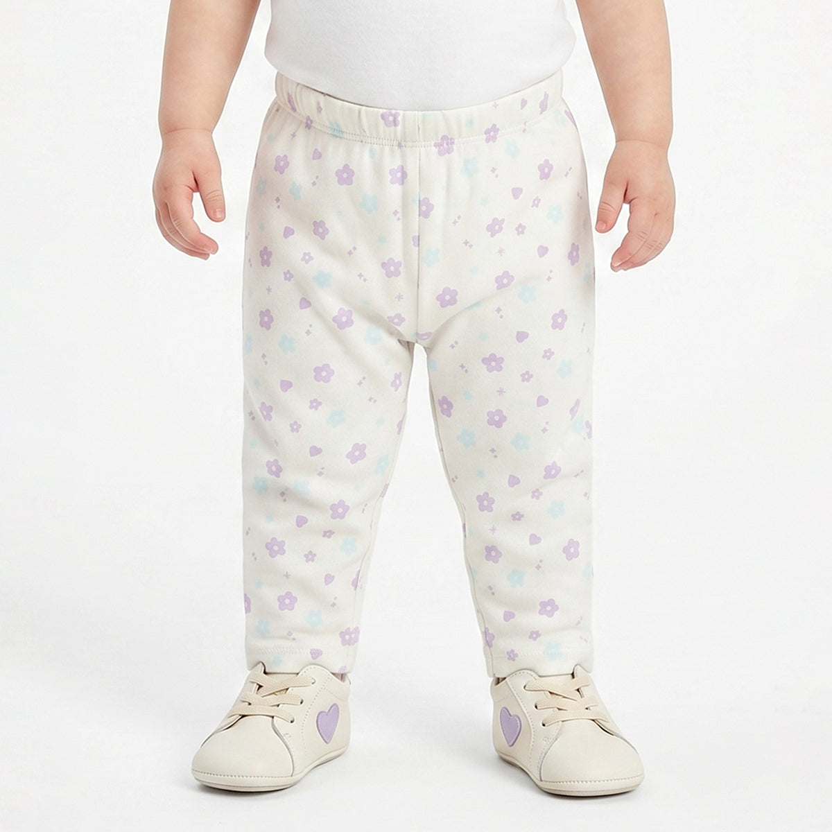 Baby Girls Blue and Off White Cotton Knit Bottom Pack of 2 Regular Fit Casual Bottom