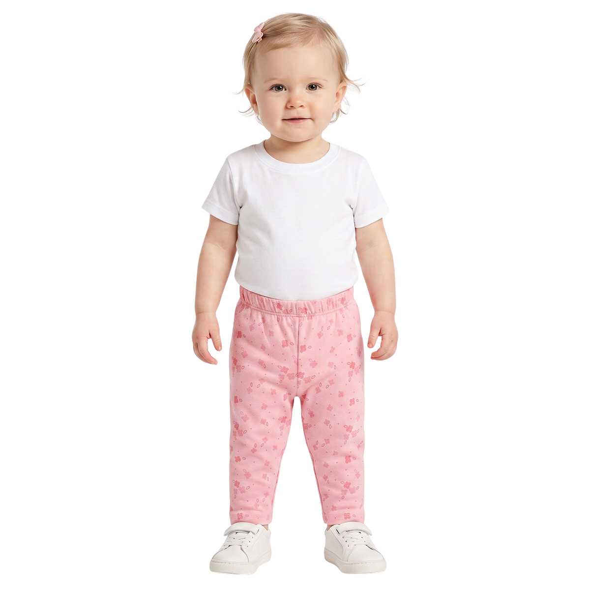Baby Girls Pink and Cream Cotton Floral Printed Leggings Pack Of 2