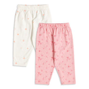 Baby Girls Pink And Cream Cotton Floral Printed Leggings Pack Of 2 Regular Fit Casual Wear