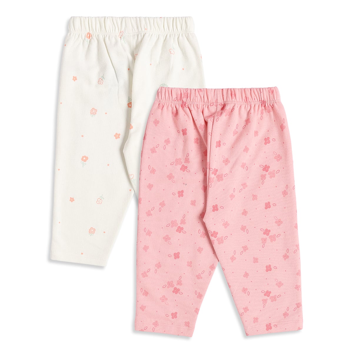 Baby Girls Pink And Cream Cotton Floral Printed Leggings Pack Of 2 Regular Fit Casual Wear