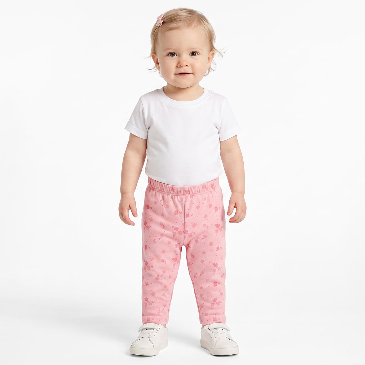 Baby Girls Pink And Cream Cotton Floral Printed Leggings Pack Of 2 Regular Fit Casual Wear