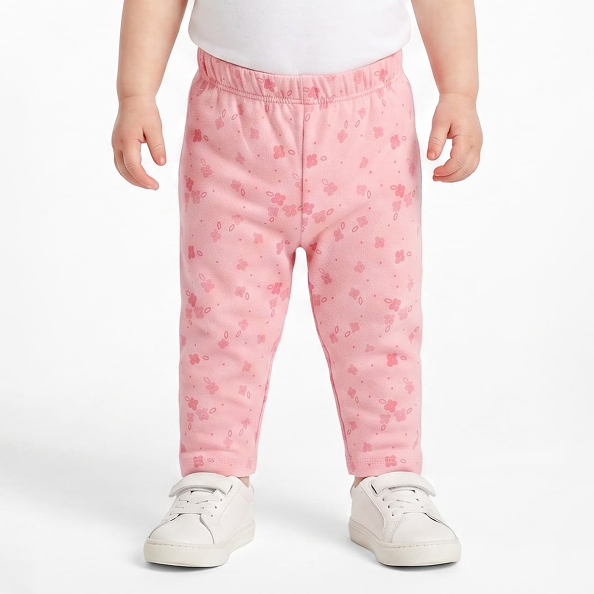 Baby Girls Pink And Cream Cotton Floral Printed Leggings Pack Of 2 Regular Fit Casual Wear