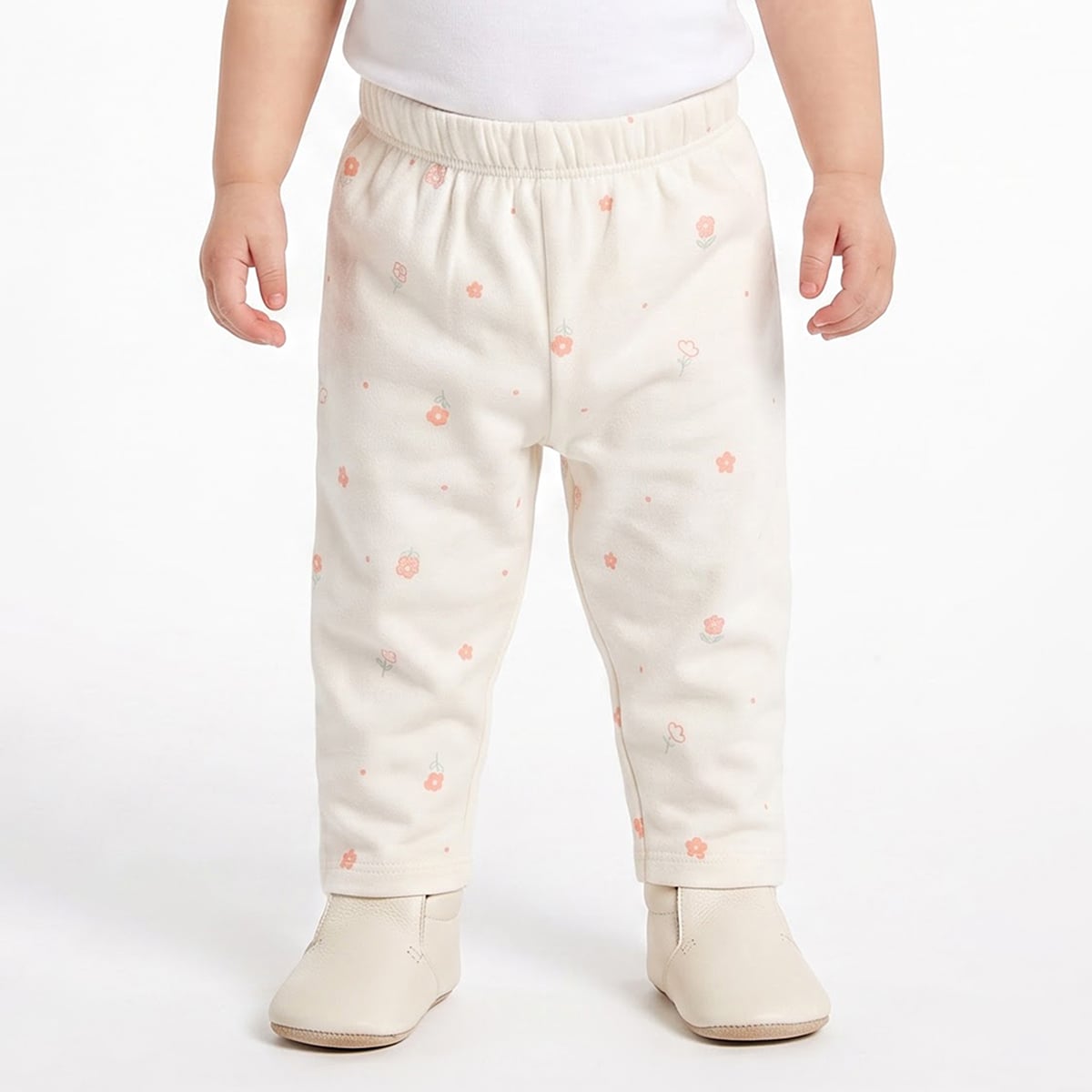 Baby Girls Pink And Cream Cotton Floral Printed Leggings Pack Of 2 Regular Fit Casual Wear