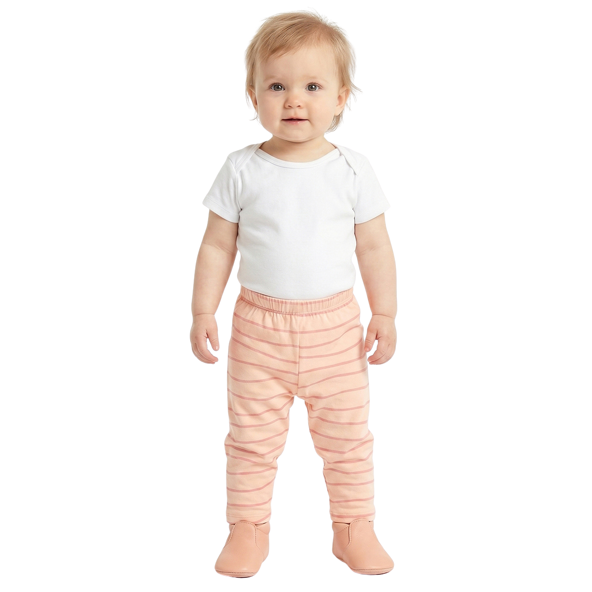 Baby Girls Peach and Off White Cotton Knit Bottom Pack of 2 Casual