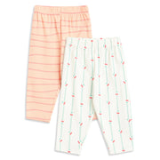 Baby Girls Peach and Off White Cotton Knit Bottom Pack of 2 Regular Fit Casual Bottom