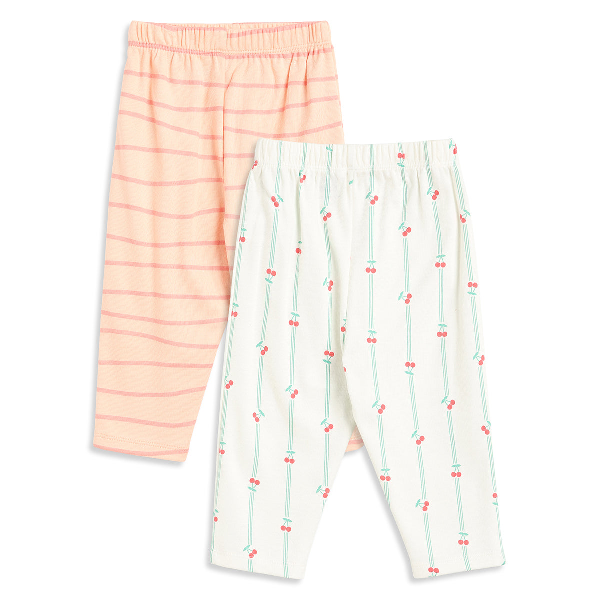 Baby Girls Peach and Off White Cotton Knit Bottom Pack of 2 Regular Fit Casual Bottom
