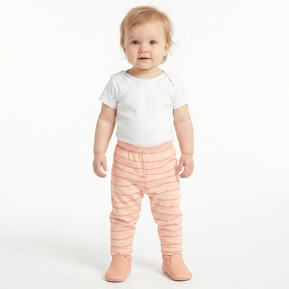 Baby Girls Peach and Off White Cotton Knit Bottom Pack of 2 Regular Fit Casual Bottom