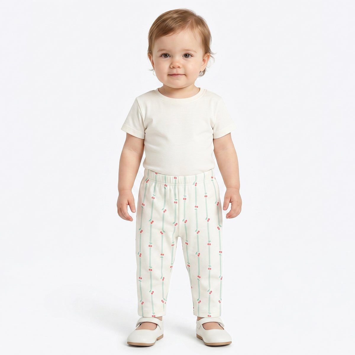 Baby Girls Peach and Off White Cotton Knit Bottom Pack of 2 Regular Fit Casual Bottom