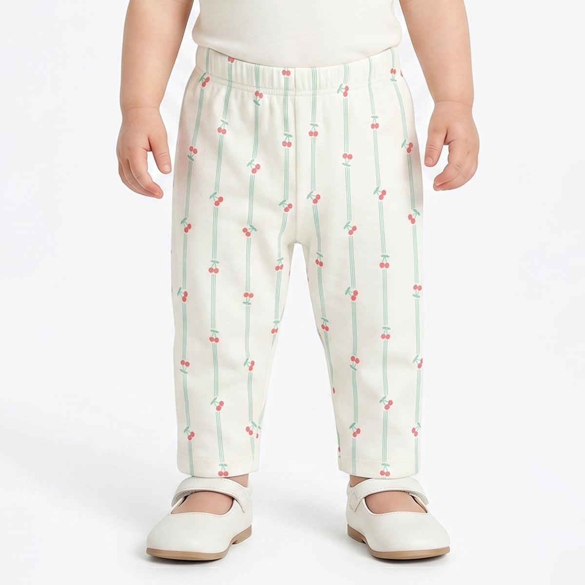 Baby Girls Peach and Off White Cotton Knit Bottom Pack of 2 Regular Fit Casual Bottom