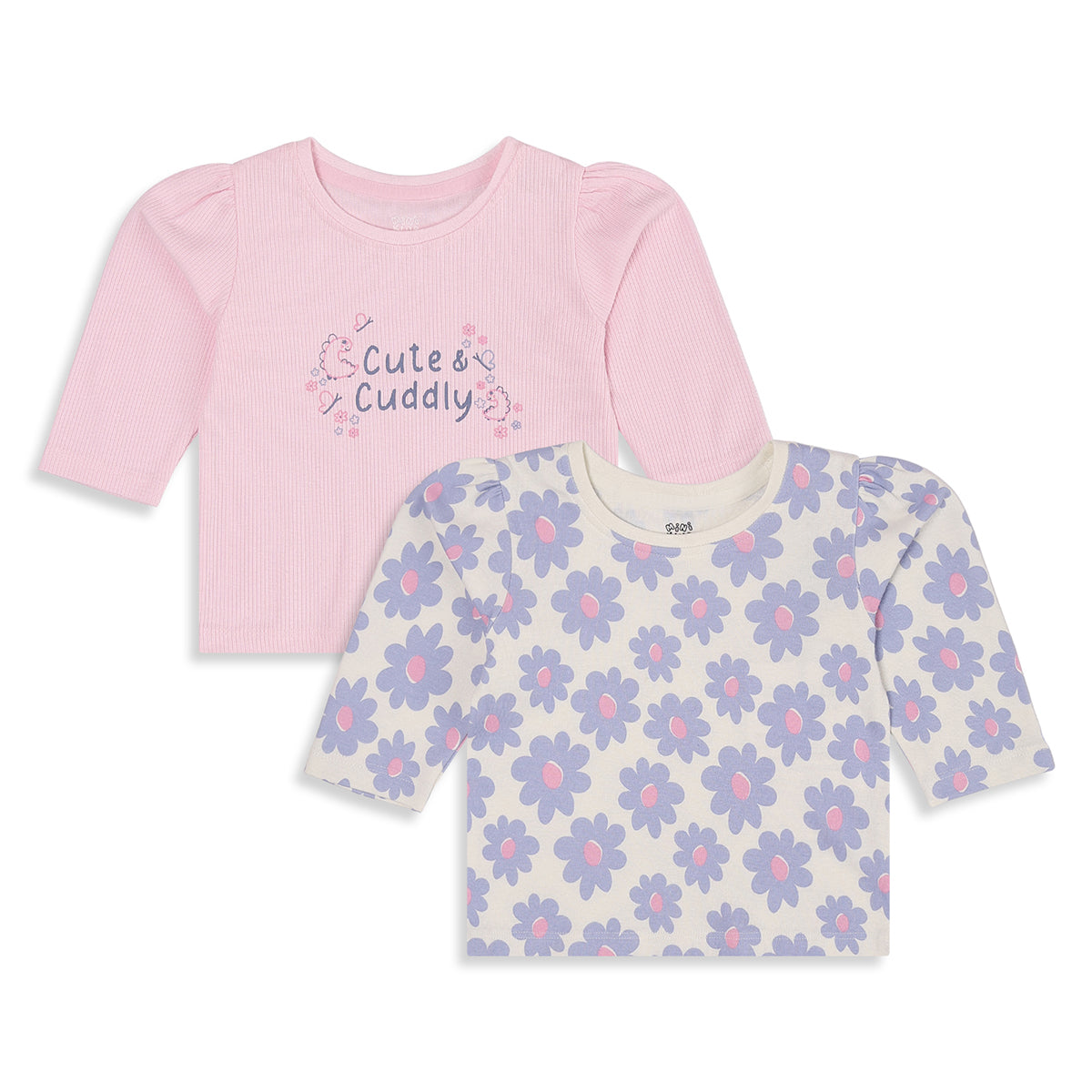 Baby Girls Pink and Cream Cotton Blend Printed Tops Pack of 2 Regular