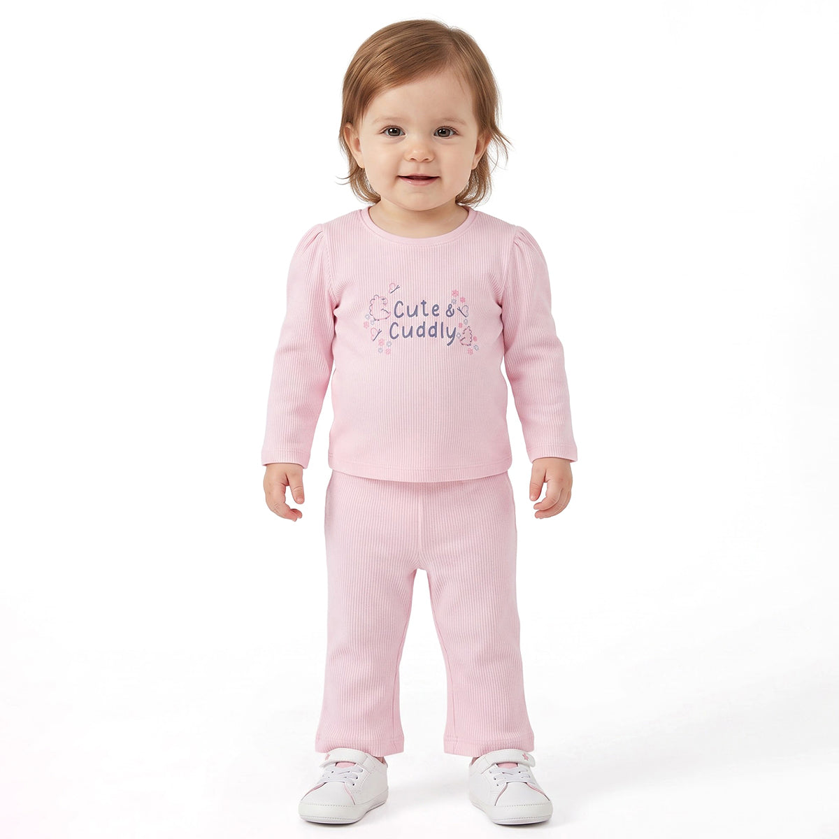 Baby Girls Pink and Cream Cotton Blend Printed Tops Pack of 2 Regular