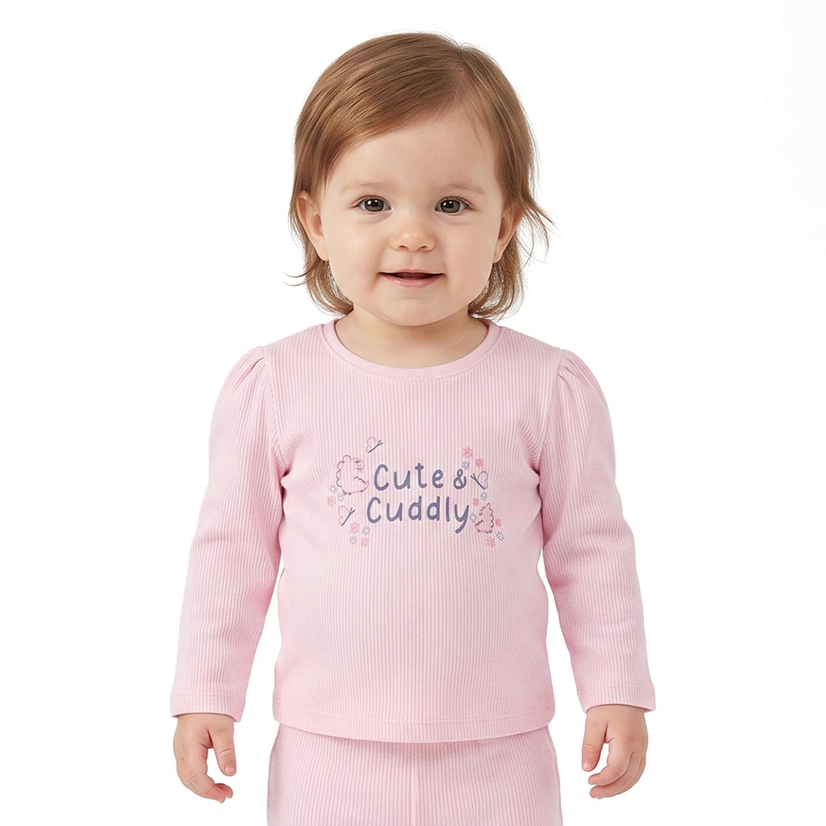 Baby Girls Pink and Cream Cotton Blend Printed Tops Pack of 2 Regular