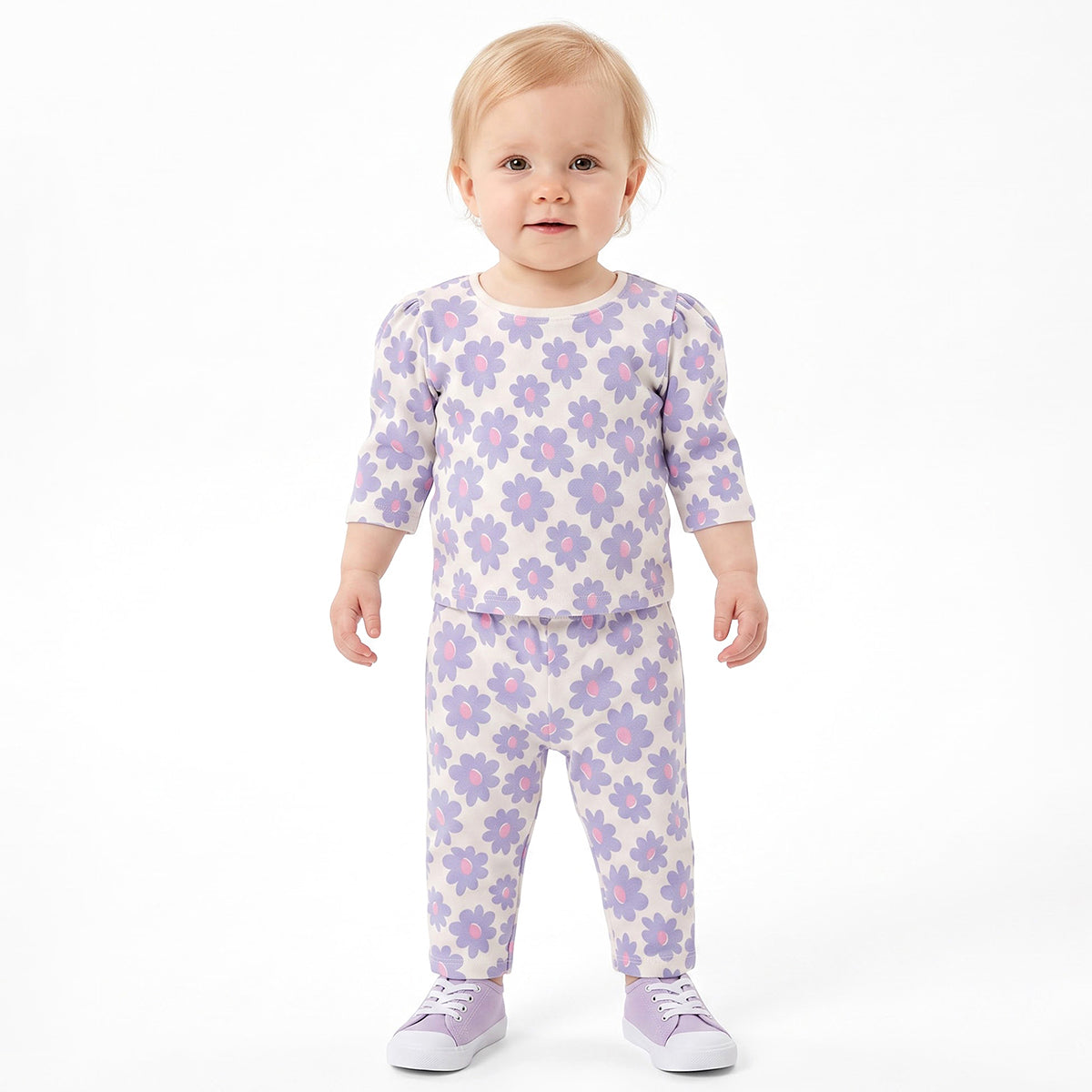 Baby Girls Pink and Cream Cotton Blend Printed Tops Pack of 2 Regular