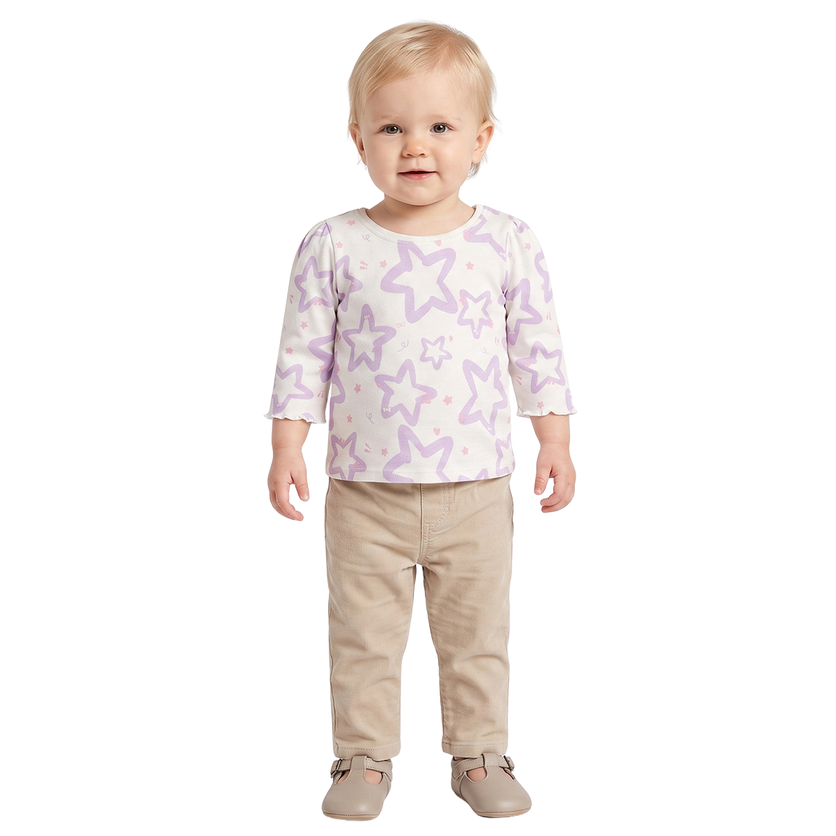 Baby Girls Yellow and Off White Bow and Star Printed Tops Pack of 2
