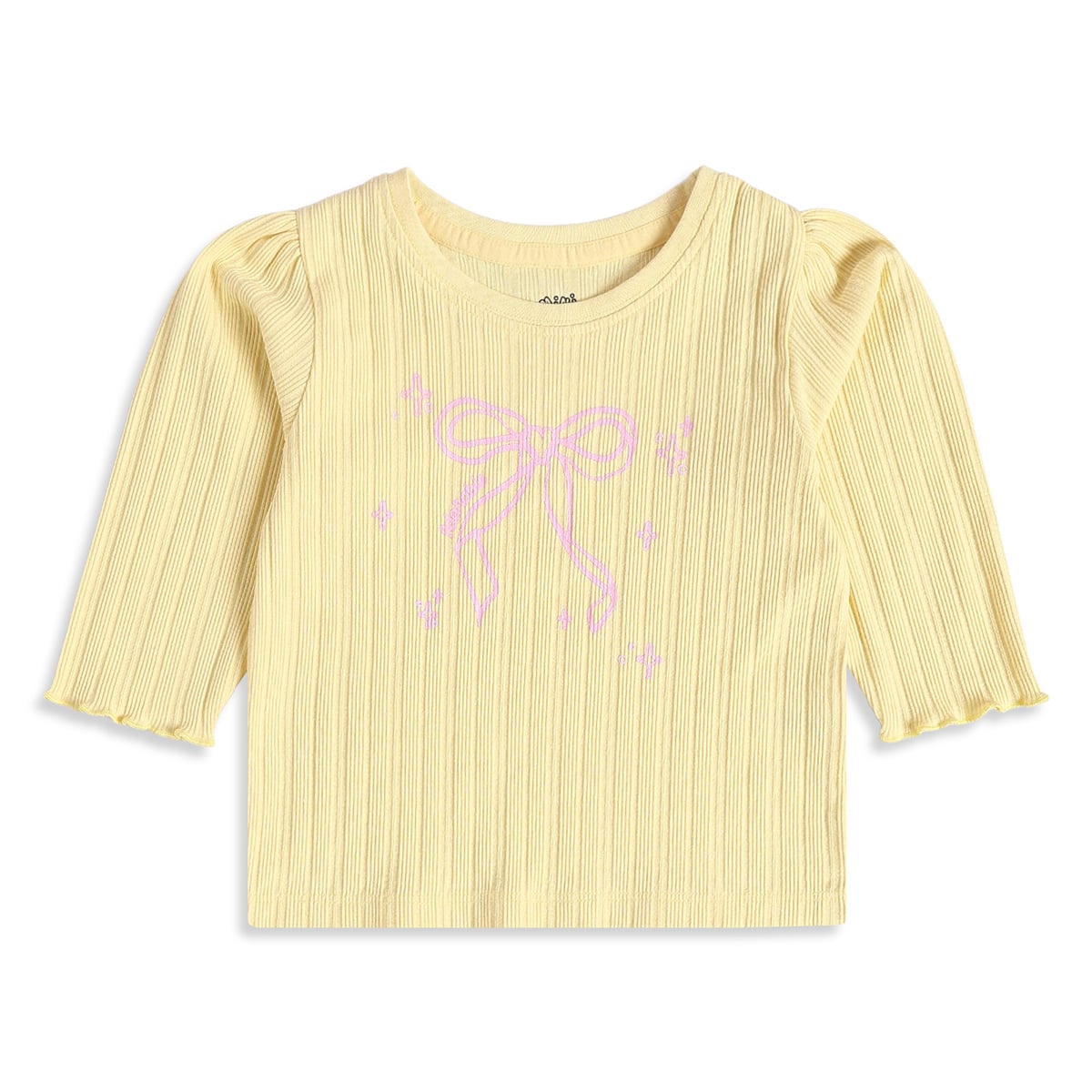 Baby Girls Yellow And Off White Cotton Blend Bow And Star Printed Tops Pack of 2 Regular Fit Casual Wear