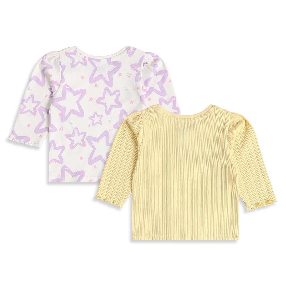 Baby Girls Yellow And Off White Cotton Blend Bow And Star Printed Tops Pack of 2 Regular Fit Casual Wear